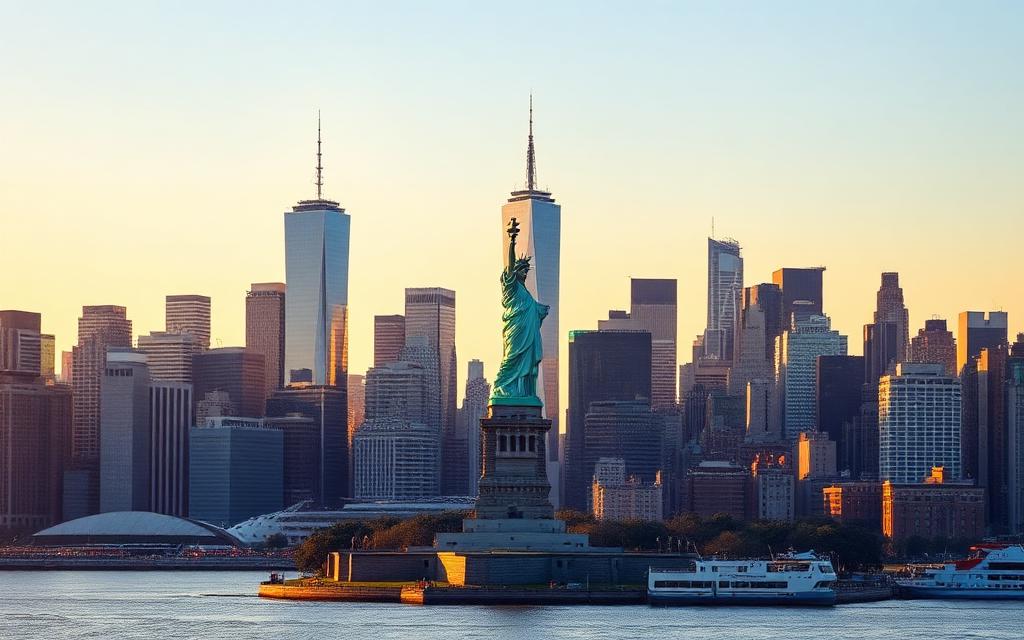 Skyline de Nova York com a Estátua da Liberdade